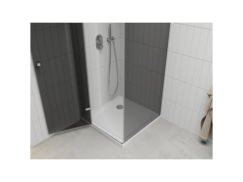 Mexen Roma cabine de douche battante 100 x 100 cm, graphite, chrome + receveur Flat, blanc - 854-100-100-01-40-4010