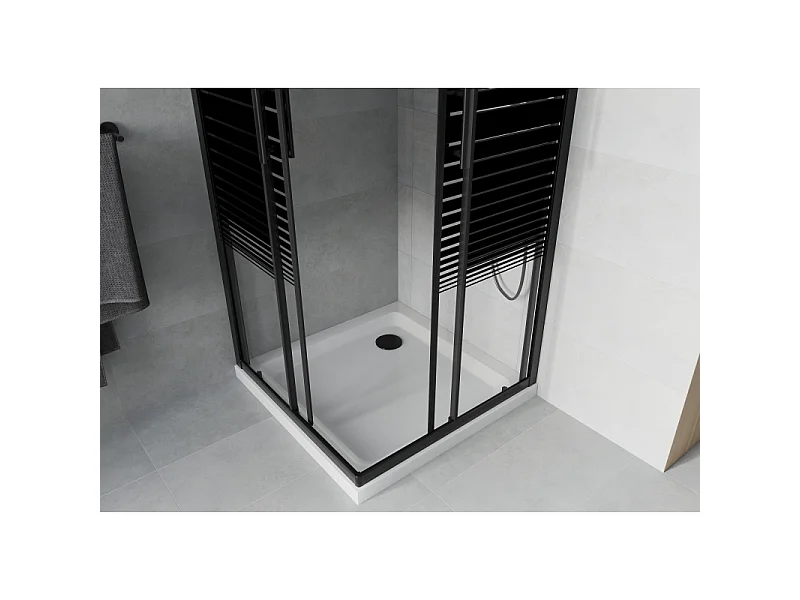 Mexen Rio vierkante douchecabine 70 x 70 cm, zwarte strepen, zwart + Flat douchebak, wit - 860-070-070-70-20-4010B