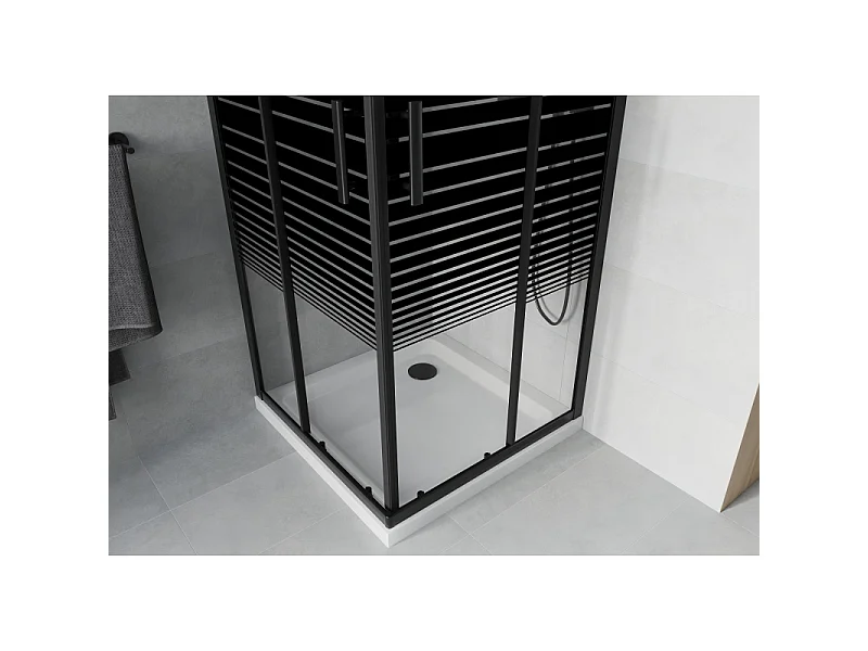 Mexen Rio vierkante douchecabine 70 x 70 cm, zwarte strepen, zwart + Flat douchebak, wit - 860-070-070-70-20-4010B