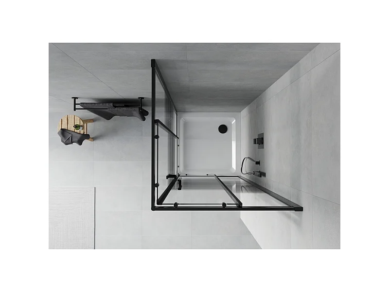 Mexen Rio vierkante douchecabine 70 x 70 cm, zwarte strepen, zwart + Flat douchebak, wit - 860-070-070-70-20-4010B