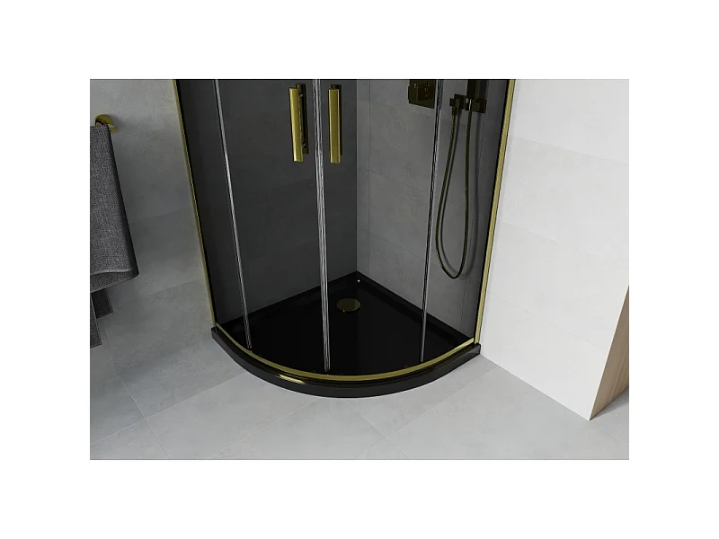 Mexen Rio halvrund brusekabine 80 x 80 cm, grafit, guld + Flat brusekar, sort - 863-080-080-50-40-4170G