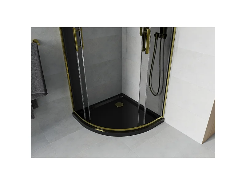 Mexen Rio halvrund brusekabine 80 x 80 cm, grafit, guld + Flat brusekar, sort - 863-080-080-50-40-4170G
