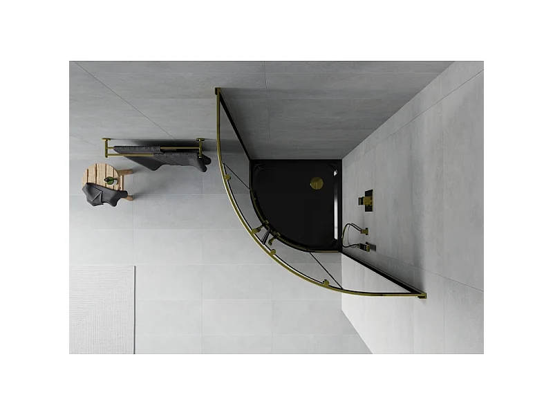 Mexen Rio halvrund brusekabine 80 x 80 cm, grafit, guld + Flat brusekar, sort - 863-080-080-50-40-4170G