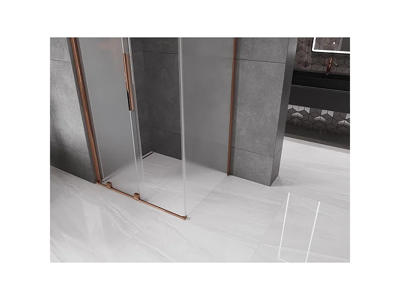 Mexen Velar schuifbare douchecabine 120 x 75 cm, matglas, roze goud - 871-120-075-31-60