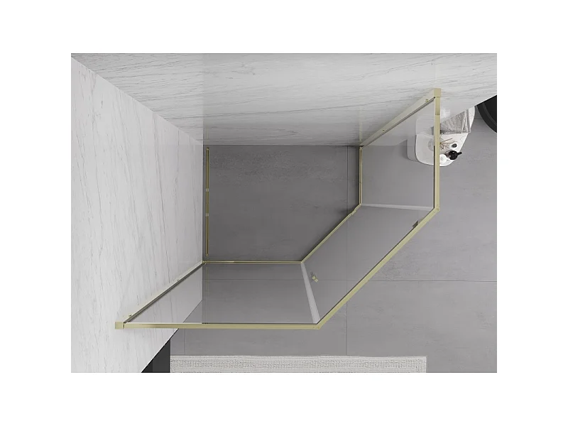 Mexen Exo cabina de ducha pentagonal abatible 100 x 80 cm, transparente, dorada - 812-100-080-50-00