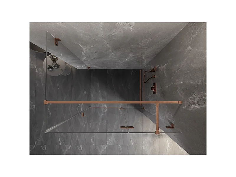 Mexen Lunar T prhašna kabina desno 140 x 110 cm, prozorna, brušena medenina - 834T-140-110-65-00-P