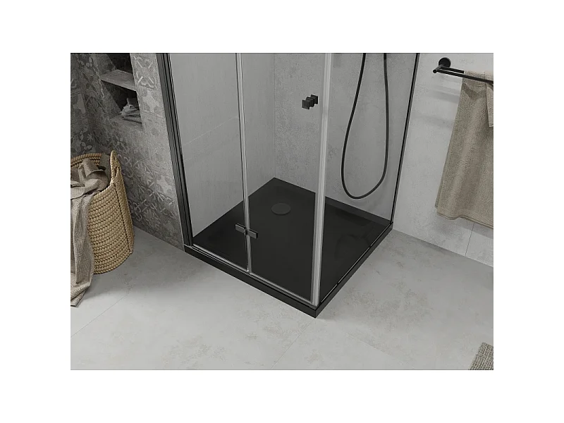 Mexen Lima opvouwbare douchecabine 80 x 80 cm, transparant, zwart + Flat douchebak, zwart - 856-080-080-70-00-4070B