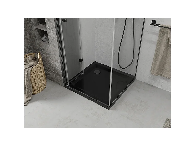 Mexen Lima opvouwbare douchecabine 80 x 80 cm, transparant, zwart + Flat douchebak, zwart - 856-080-080-70-00-4070B