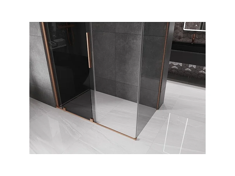 Mexen Velar schuifbare douchecabine 160 x 80 cm, grafiet, geborsteld koper - 871-160-080-41-65