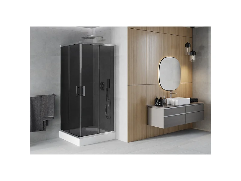 Mexen Rio square shower cabin 90 x 90 cm, graphite, chrome + Rio shower tray, white - 860-090-090-01-40-4510