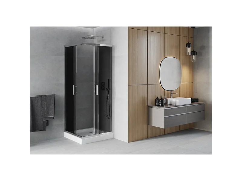 Mexen Rio square shower cabin 90 x 90 cm, graphite, chrome + Rio shower tray, white - 860-090-090-01-40-4510