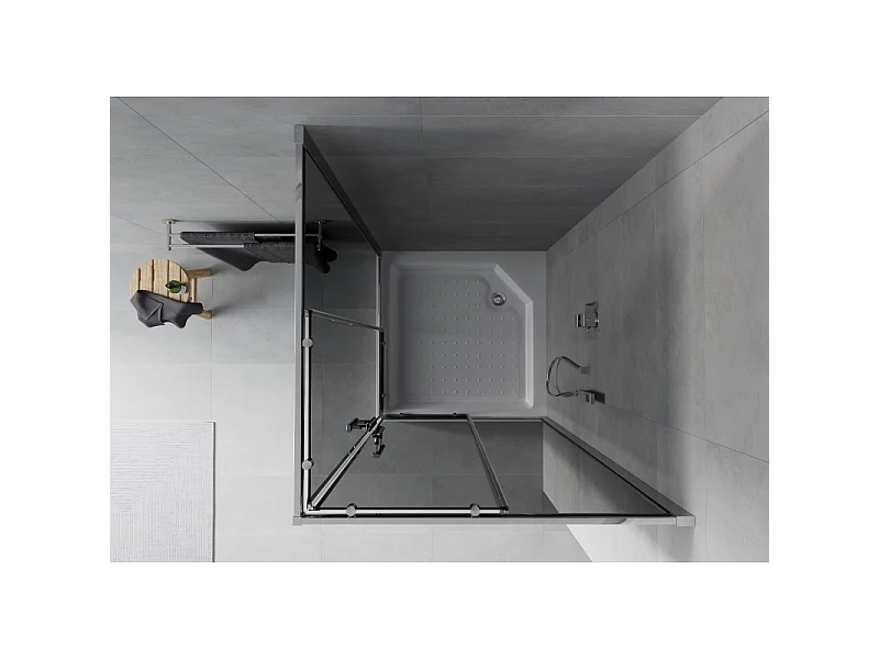Mexen Rio square shower cabin 90 x 90 cm, graphite, chrome + Rio shower tray, white - 860-090-090-01-40-4510