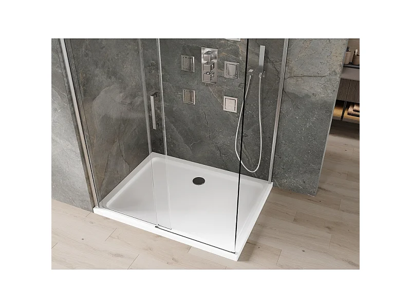 Mexen Omega glidende brusekabine 130 x 80 cm, transparent, krom + flad brusekar - 825-130-080-01-00-4010
