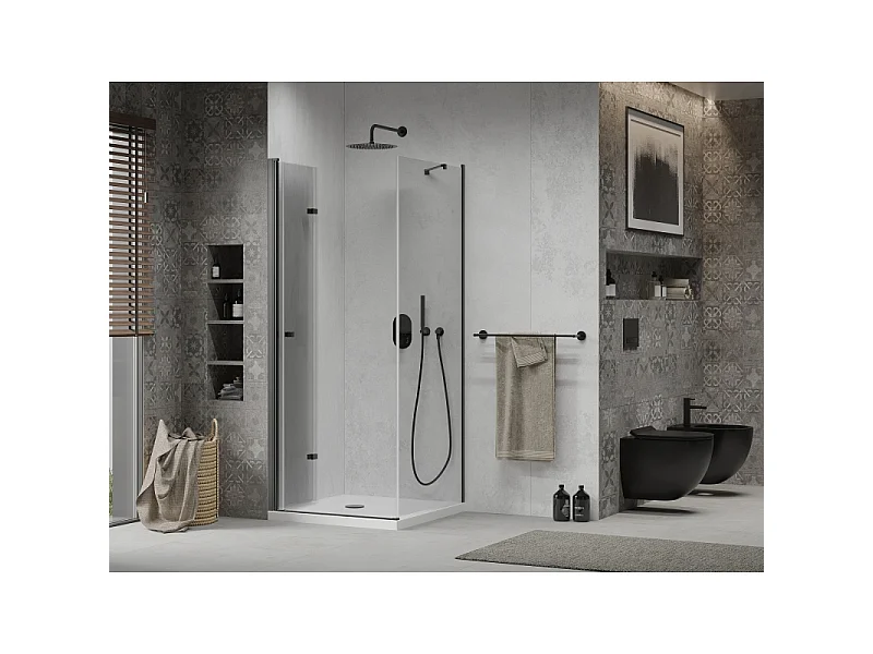 Mexen Lima opvouwbare douchecabine 90 x 90 cm, transparant, zwart + Flat douchebak, wit - 856-090-090-70-00-4010B