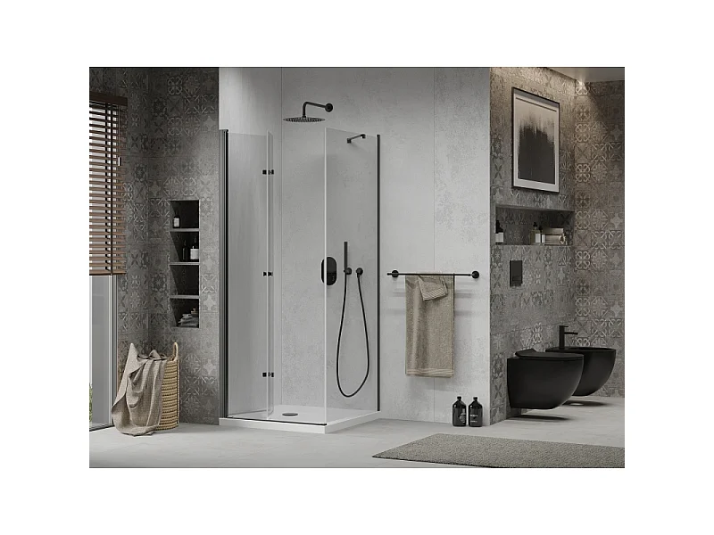 Mexen Lima opvouwbare douchecabine 90 x 90 cm, transparant, zwart + Flat douchebak, wit - 856-090-090-70-00-4010B