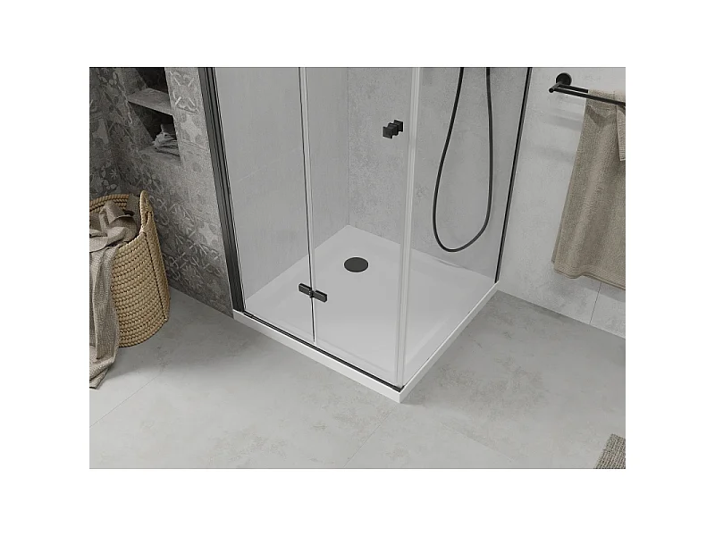 Mexen Lima opvouwbare douchecabine 90 x 90 cm, transparant, zwart + Flat douchebak, wit - 856-090-090-70-00-4010B
