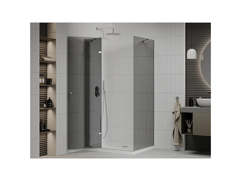 Mexen Roma brusekabine med dør 90 x 100 cm, grafit, krom + Flat brusekar, hvid - 854-090-100-01-40-4010