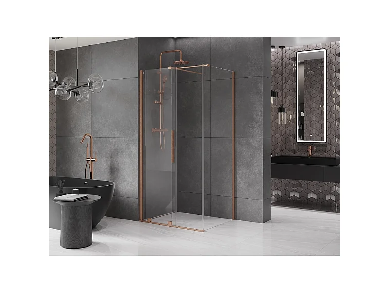Mexen Velar drsna tuš kabina 90 x 75 cm, prosojna, brušeni baker - 871-090-075-01-65