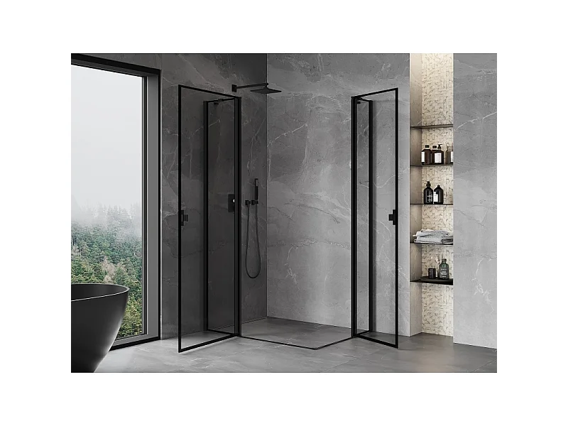 Mexen Mist Duo draaideur douchecabine 115 x 80 cm, zwart frame, zwart - 8A4-115L-080P-70-70