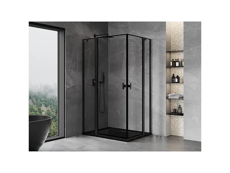 Mexen Mist Duo draaideur douchecabine 115 x 80 cm, zwart frame, zwart - 8A4-115L-080P-70-70