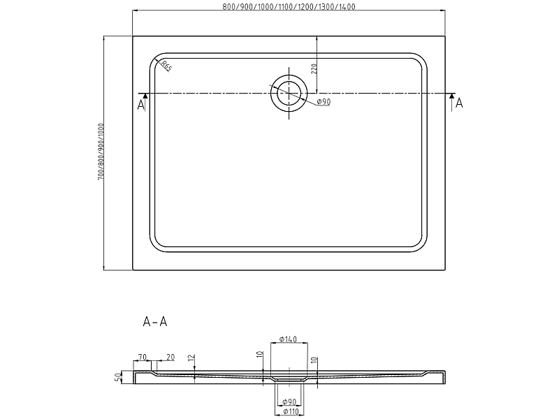 Mexen Omega schuifdouchecabine 100 x 70 cm, transparant, zwart + Flat douchebak, wit - 825-100-070-70-00-4010B