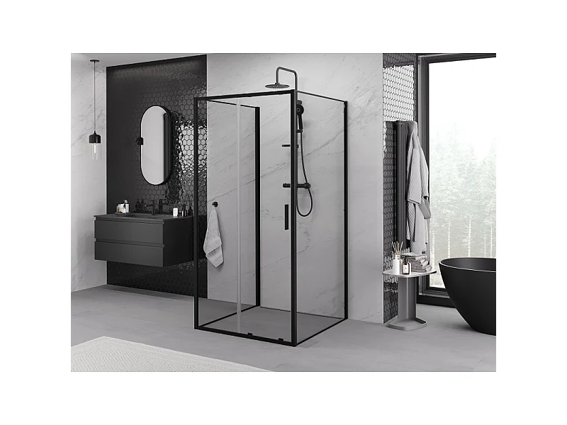 Mexen Exo-3S 3-seitige Duschkabine, Schiebetür, 90 x 90 cm, transparent, schwarz - 8151-090-090-70-00-3S