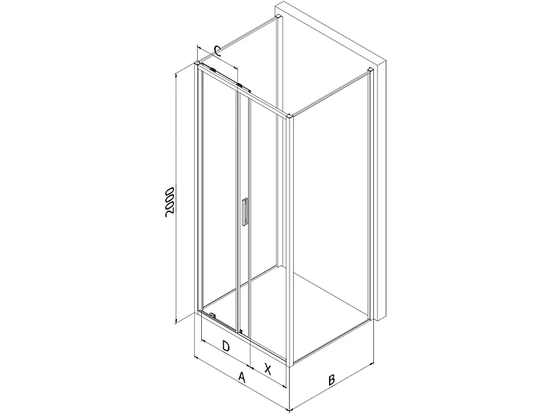 Mexen Exo-3S 3-seitige Duschkabine, Schiebetür, 90 x 90 cm, transparent, schwarz - 8151-090-090-70-00-3S