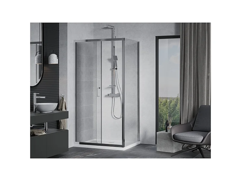 Mexen Apia skydedør brusekabine 110 x 90 cm, transparent, krom + flad brusekar - 840-110-090-01-00-4010