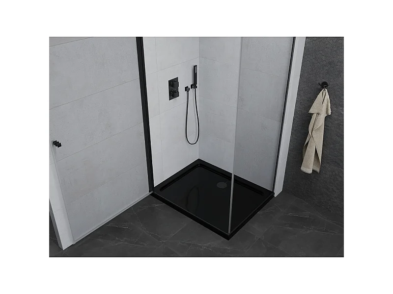 Mexen Pretoria opklapbare douchecabine 100 x 80 cm, transparant, zwart + Flat douchebak, zwart - 852-100-080-70-00-4070B
