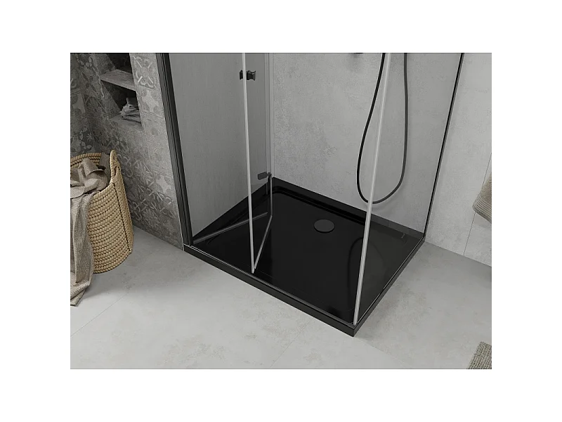 Mexen Lima sammenfoldelig brusekabine 90 x 100 cm, transparent, sort + Flat brusekar, sort - 856-090-100-70-00-4070B