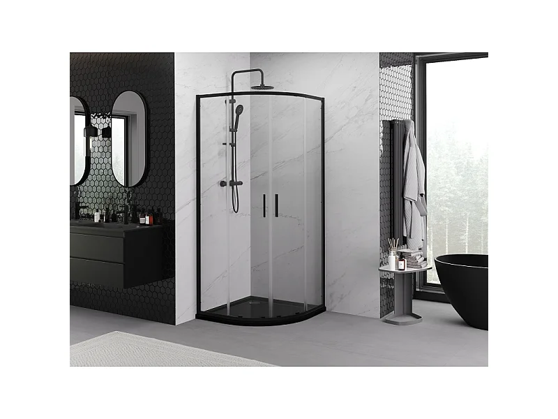 Mexen Exo halvrund skydedør brusekabine 80 x 80 cm, transparent, sort - 8132-080-080-70-00