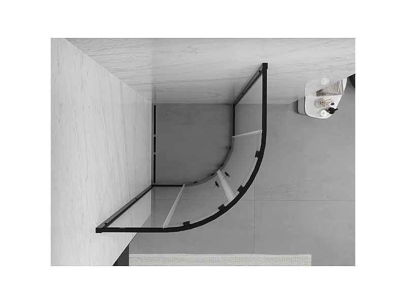 Mexen Exo halvrund skydedør brusekabine 80 x 80 cm, transparent, sort - 8132-080-080-70-00