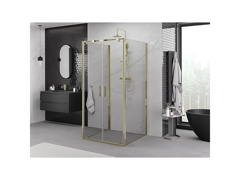 Mexen Exo-3S kabina prysznicowa 3-ścienna uchylna 80 x 80 cm, transparent, złota - 8182-080-080-50-00-3S
