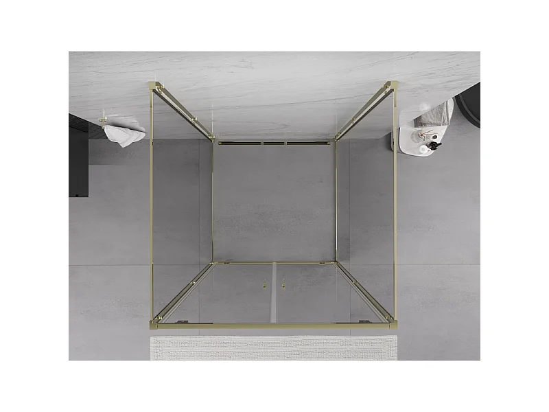 Mexen Exo-3S kabina prysznicowa 3-ścienna uchylna 80 x 80 cm, transparent, złota - 8182-080-080-50-00-3S