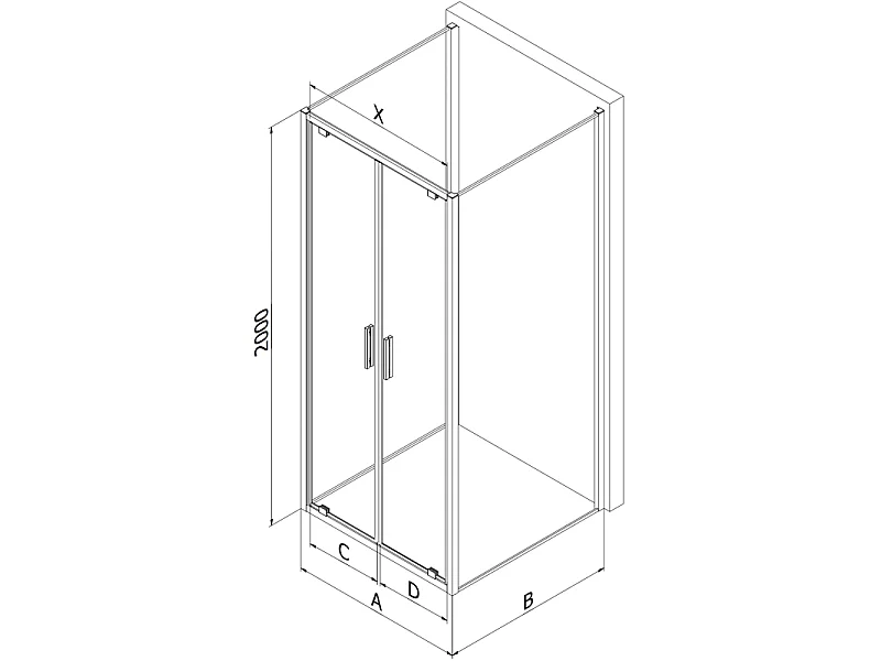 Mexen Exo-3S kabina prysznicowa 3-ścienna uchylna 80 x 80 cm, transparent, złota - 8182-080-080-50-00-3S