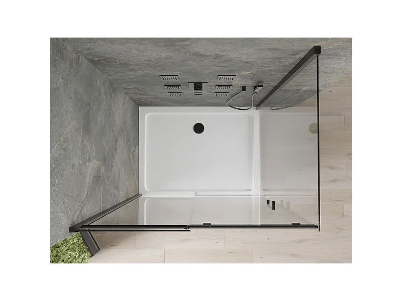 Mexen Omega schuifbare douchecabine 140 x 90 cm, transparant, zwart + Flat douchebak, wit - 825-140-090-70-00-4010B