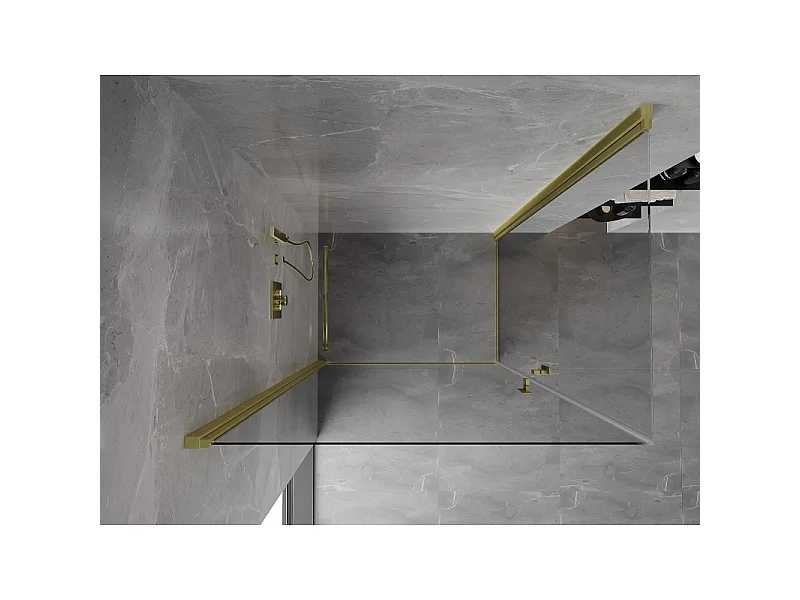 Mexen Mist-B Duo scharnierde douchecabine 85 x 70 cm, transparant, goud geborsteld - 8A2-085-070-55-00