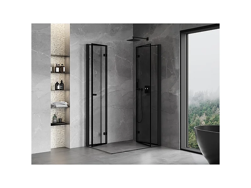 Mexen Mist-F Duo cabine de duche dobrável direita 90 x 100 cm, moldura preta, preto - 8A6-090L-100P-70-70