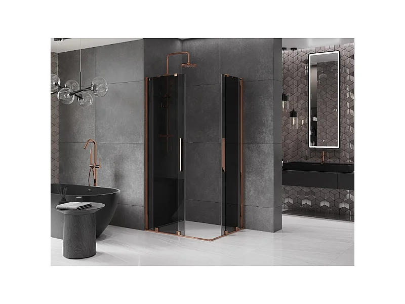 Mexen Velar Duo Schiebeduschkabine 100 x 90 cm, Graphit, Roségold - 871-100-090-42-60