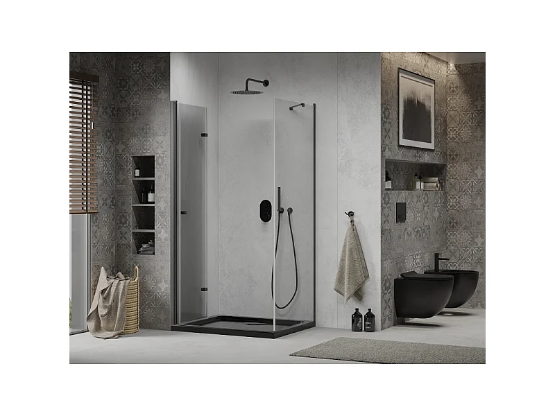 Mexen Lima vouwbare douchecabine 100 x 80 cm, transparant, zwart + flat douchebak, zwart - 856-100-080-70-00-4070B