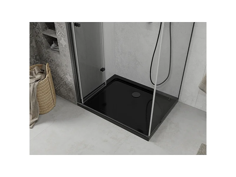 Mexen Lima vouwbare douchecabine 100 x 80 cm, transparant, zwart + flat douchebak, zwart - 856-100-080-70-00-4070B