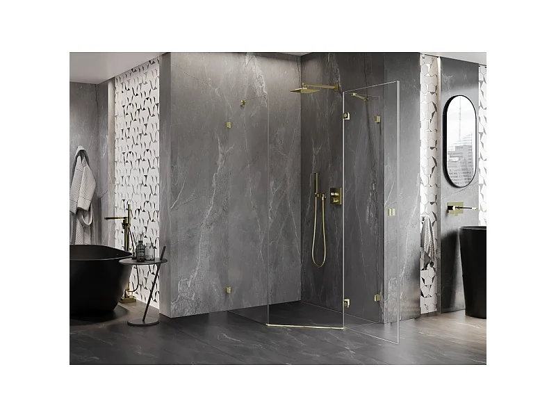 Mexen Lunar pentagonal shower enclosure right hinged 80 x 90 cm, transparent, gold - 831-080P-090L-50-00-P