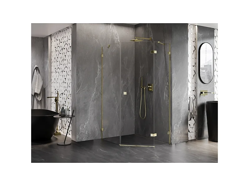 Mexen Lunar pentagonal shower enclosure right hinged 80 x 90 cm, transparent, gold - 831-080P-090L-50-00-P