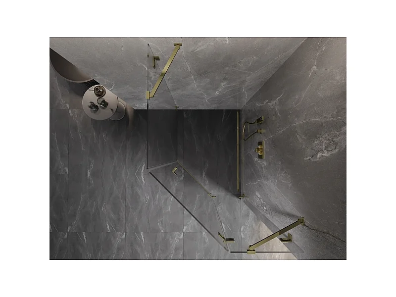 Mexen Lunar pentagonal shower enclosure right hinged 80 x 90 cm, transparent, gold - 831-080P-090L-50-00-P