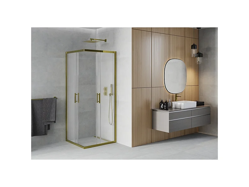 Mexen Rio vierkante douchecabine 80 x 80 cm, matglas, goud - 860-080-080-50-30