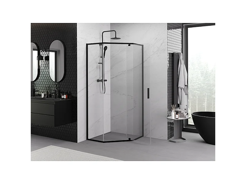 Mexen Exo cabina de ducha pentagonal abatible 90 x 90 cm, transparente, negra - 812-090-090-70-00