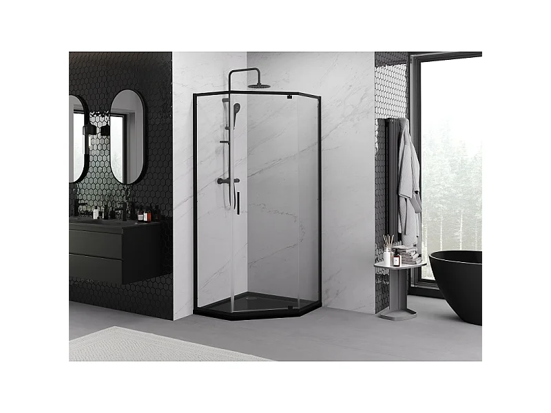 Mexen Exo cabina de ducha pentagonal abatible 90 x 90 cm, transparente, negra - 812-090-090-70-00