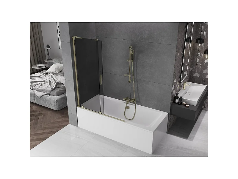 Mexen Velar L sliding bath screen 2-wing, 120 x 150 cm, graphite, gold - 896-120-003-41-50