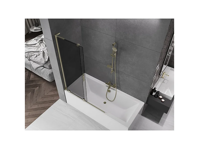 Mexen Velar L sliding bath screen 2-wing, 120 x 150 cm, graphite, gold - 896-120-003-41-50