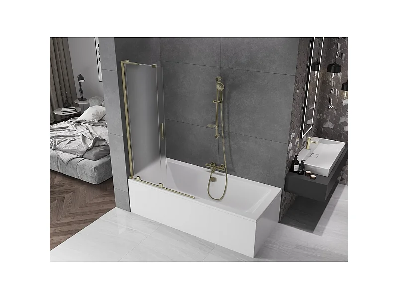 Mexen Velar L paroi de baignoire à 2 panneaux coulissants 100 x 150 cm, givrée, dorée - 896-100-003-31-50